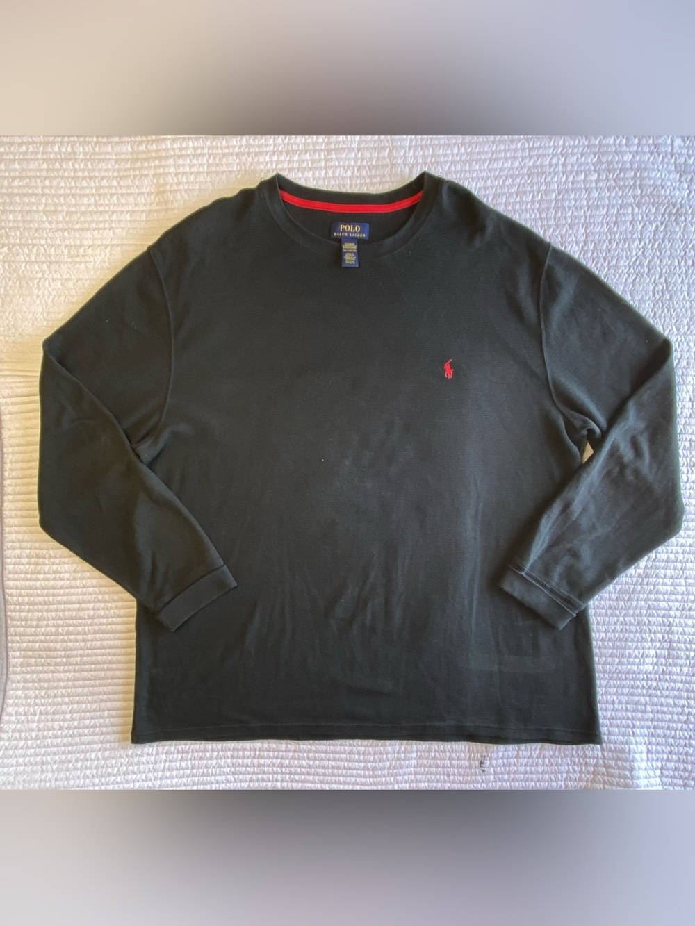 Polo by Ralph Lauren Men’s Black Long-Sleeve Crewneck with Red Pony Accent
